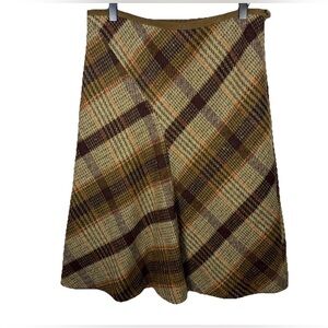 SOLD- MaxMara Weekend Plaid 100% Wool Skirt Women US 12 Brown A-Line Schoolgirl